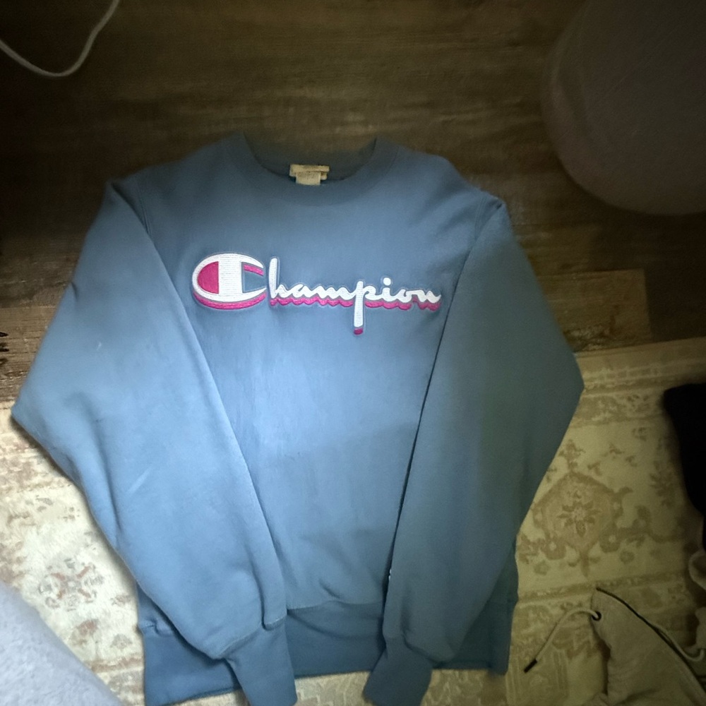 Champion Blue Crewneck Sweater with Iconic Logo